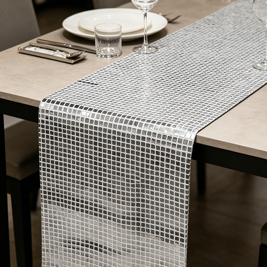 Table Runner Sequin - Runner da Tavola con Paillettes Argento